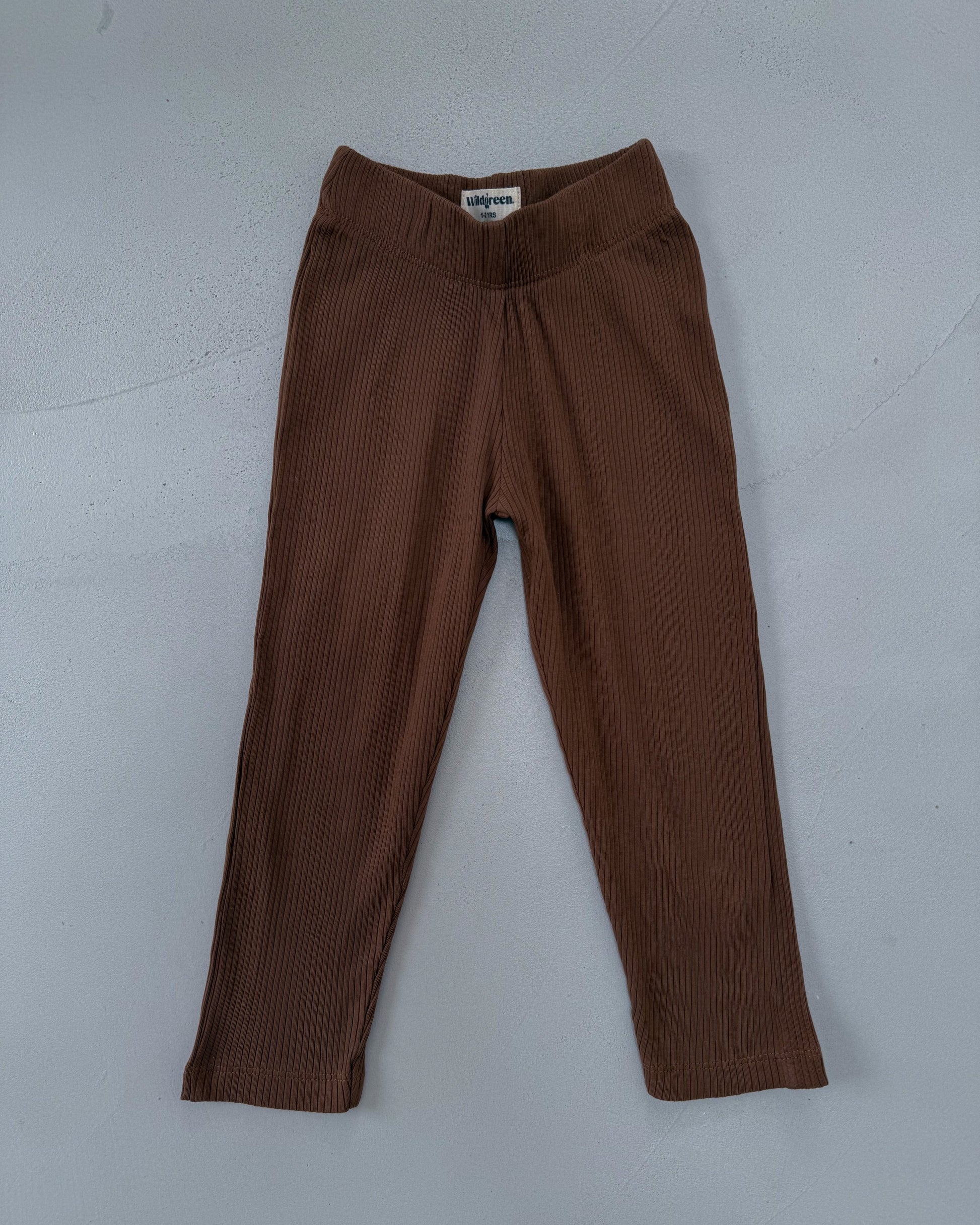 Wildgreen Chocolate Brown Ribbed Leggings made from 100% organic cotton, 260 GSM unisex capsule wardrobe essential